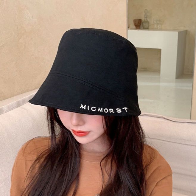 帽子 レディース シンプル刺繍入りバケットハット