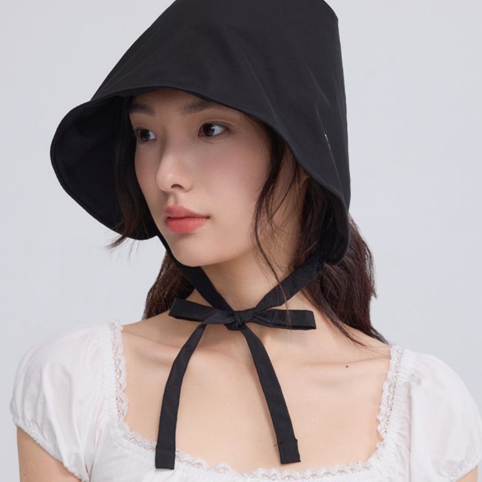 帽子 レディース リボン付きあご紐バケットハット