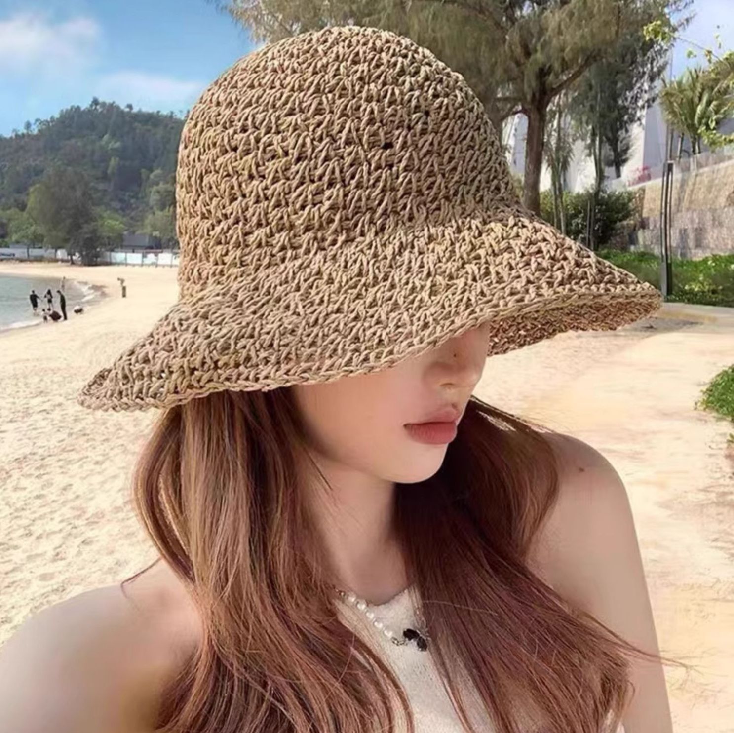 帽子 レディース 優美なレース飾り麦わら帽子