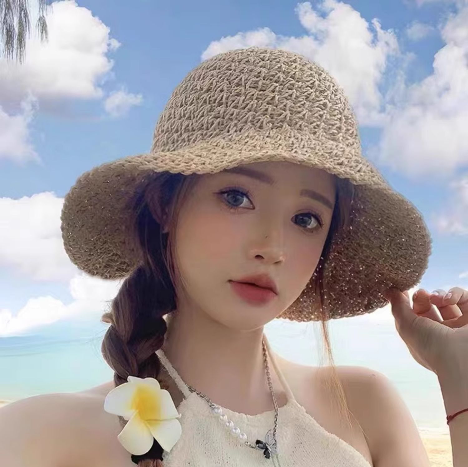 帽子 レディース 優美なレース飾り麦わら帽子