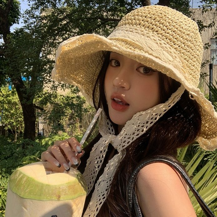 帽子 レディース 優雅な花飾り付き麦わら帽子