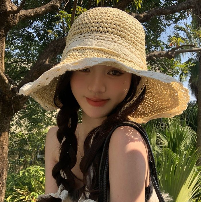 帽子 レディース 優雅な花飾り付き麦わら帽子