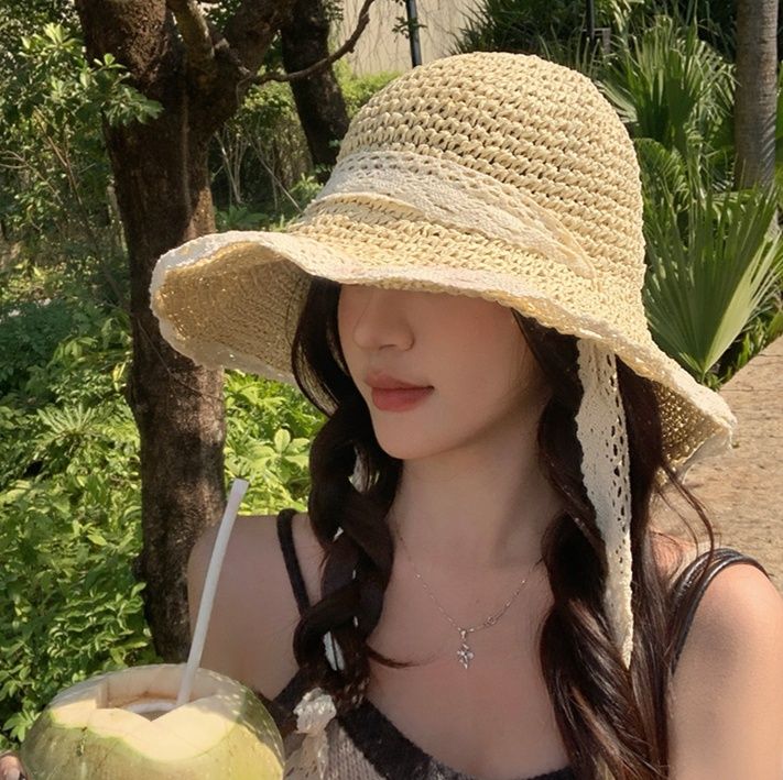 帽子 レディース 優雅な花飾り付き麦わら帽子