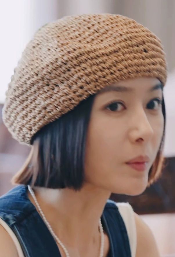 帽子 レディース 透かし編みベレー風麦わら帽子