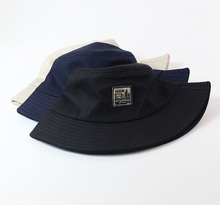 帽子 レディース シンプル刺繍ワッペンバケットハット
