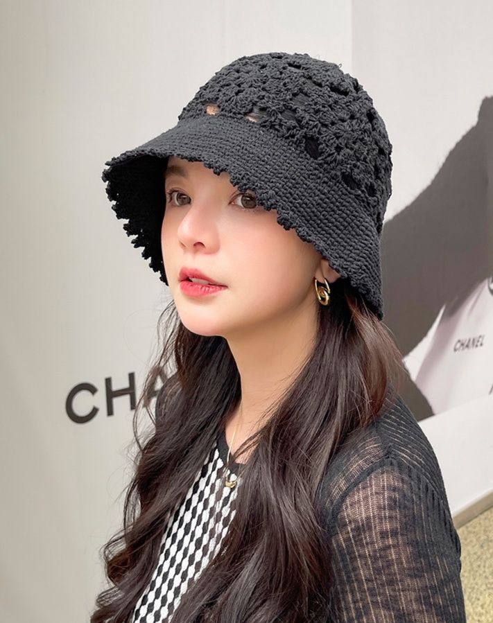 帽子 レディース 花模様かぎ針編みバケットハット