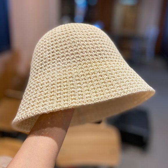帽子 レディース 透かし編みニット素材の軽量バケットハット