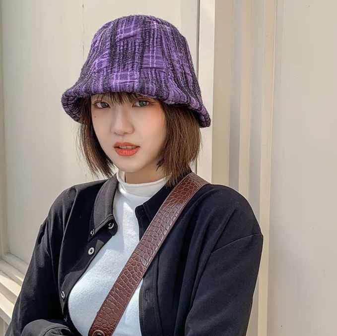 帽子 レディース ツイード風織地のおしゃれなつば付きバケット帽