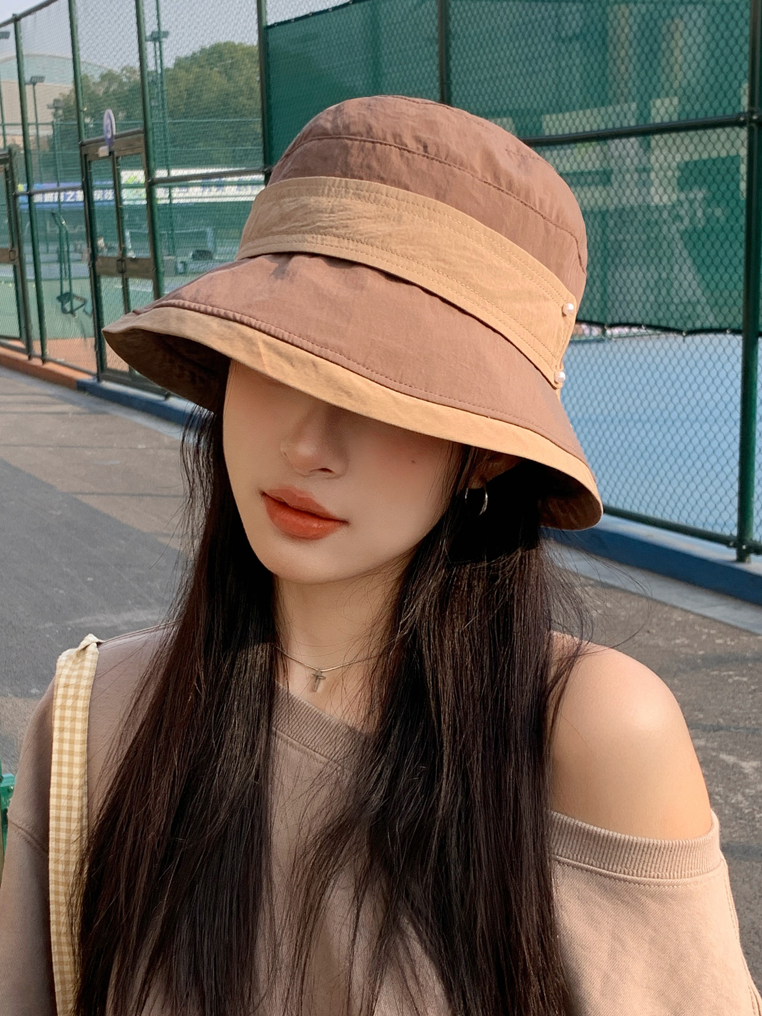 帽子 レディース バイカラー装飾バケットハット
