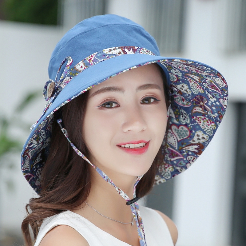 帽子 レディース 花柄リバーシブル あご紐付きサファリハット