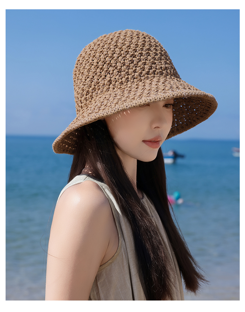 帽子 レディース 透かし編み手編み風つば広バケットハット