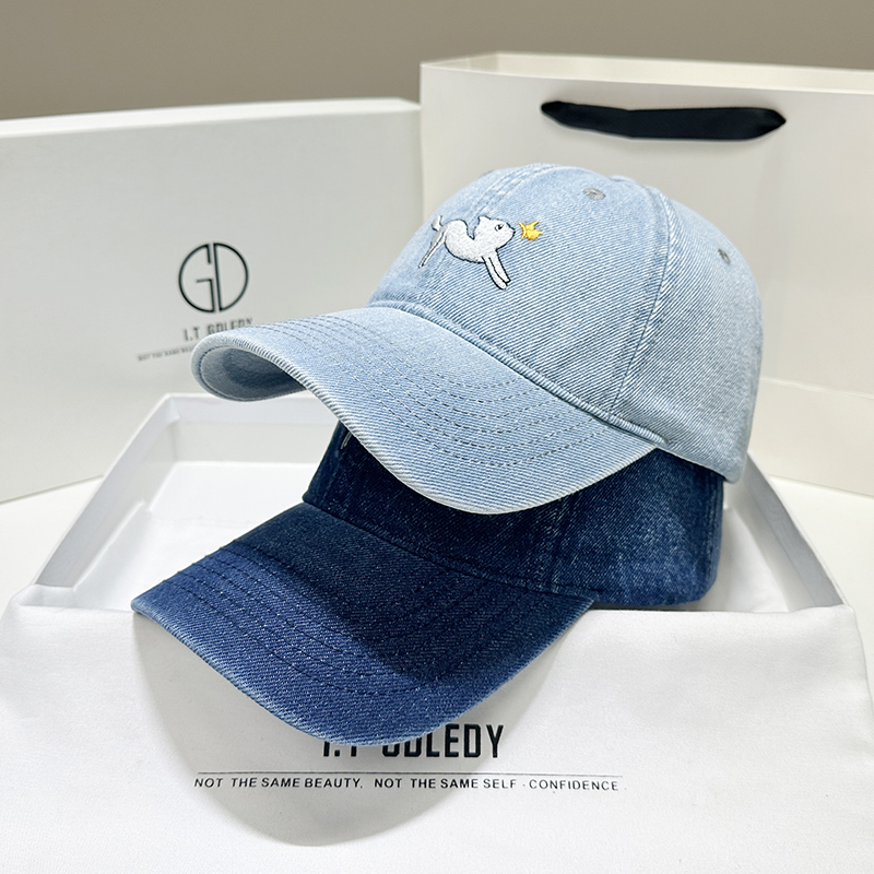 帽子 レディース うさぎ王冠刺繍デニムキャップ