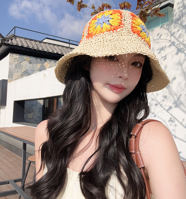 帽子 レディース お花モチーフ 手編みバケットハット