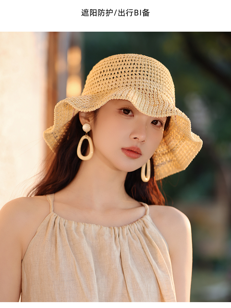 帽子 レディース 優美な波型つばの涼麦わら帽子