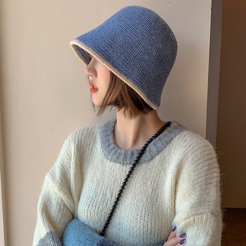 帽子 レディース 編み込み風配色縁取りバケット型帽子