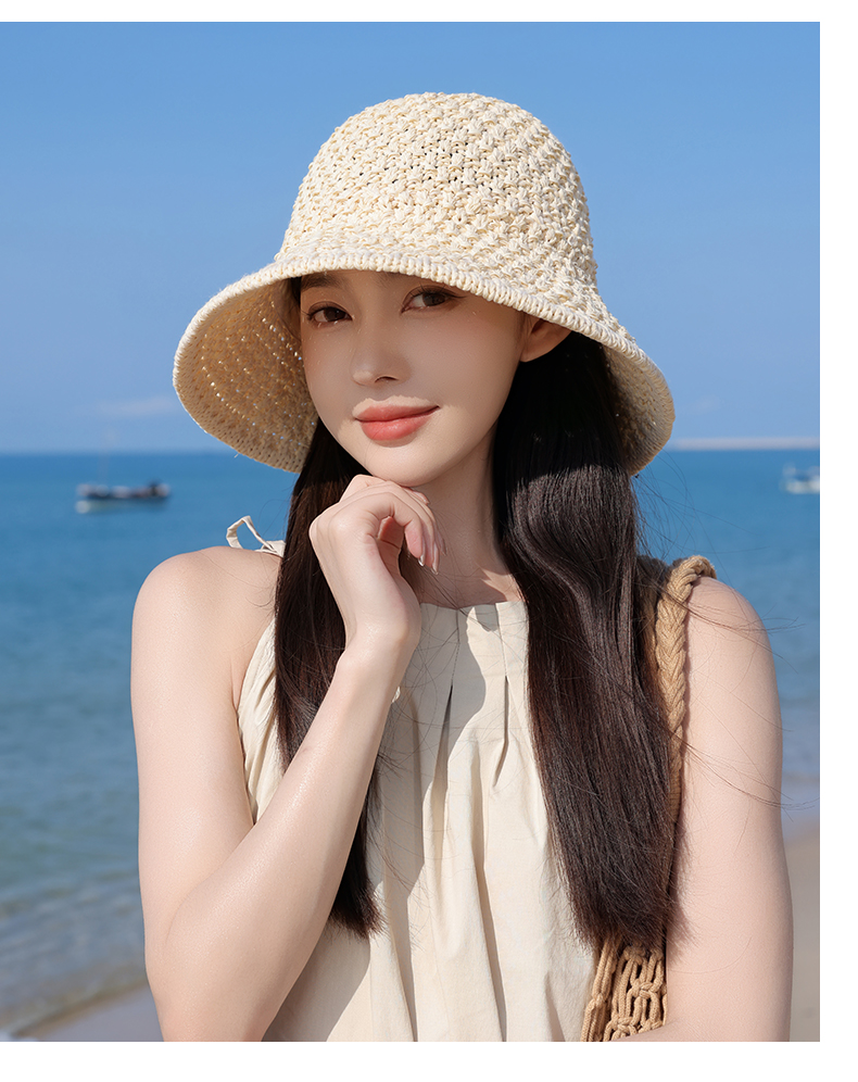 帽子 レディース 透かし編み手編み風つば広バケットハット