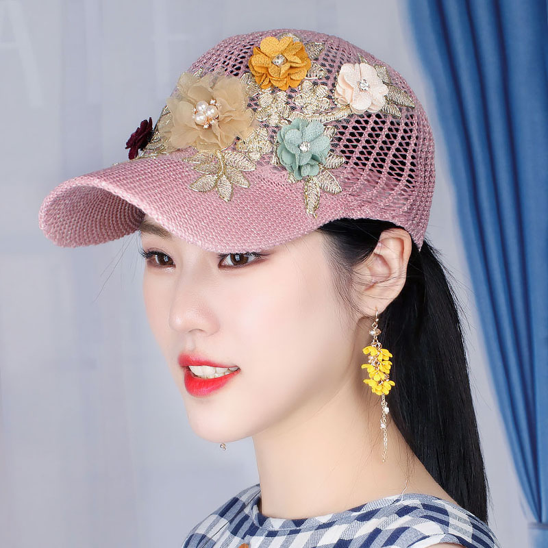 帽子 レディース 花刺繍メッシュキャップ