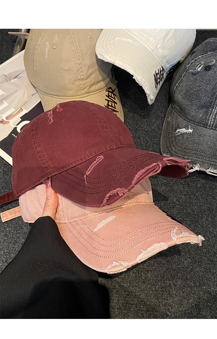 帽子 レディース ダメージ加工 刺繍入りキャップ