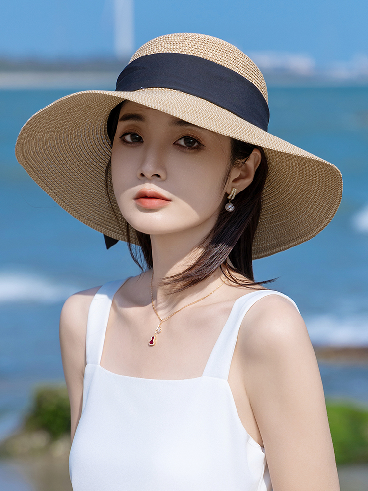 帽子 レディース リボン飾り リゾート麦わら帽子