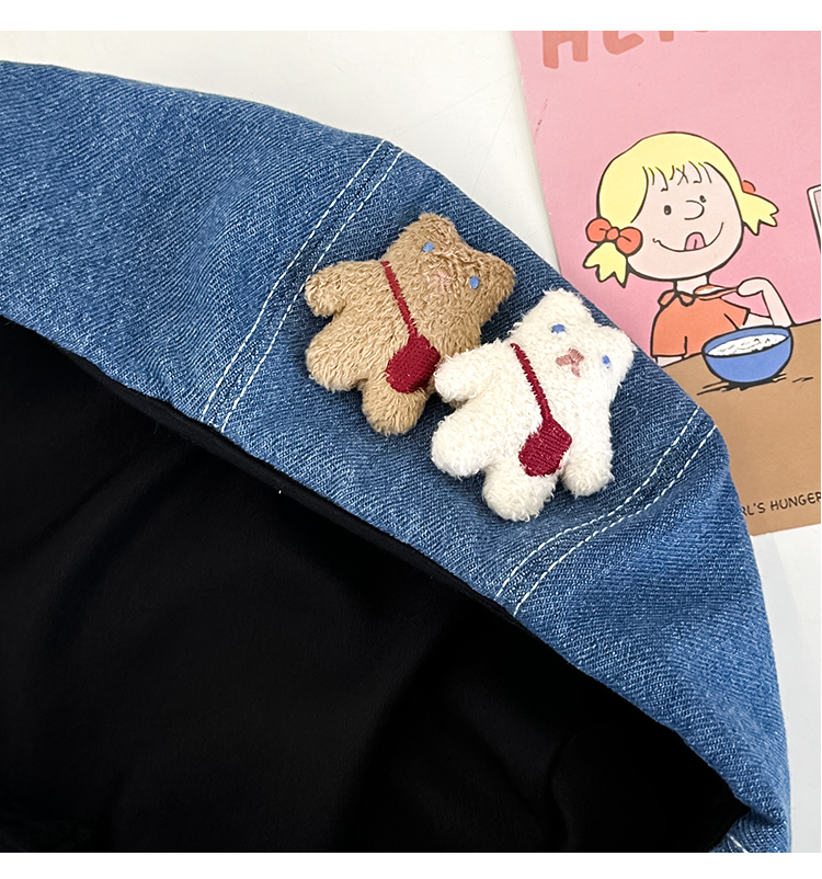 帽子 レディース くまちゃん飾り付きデニムベレー帽