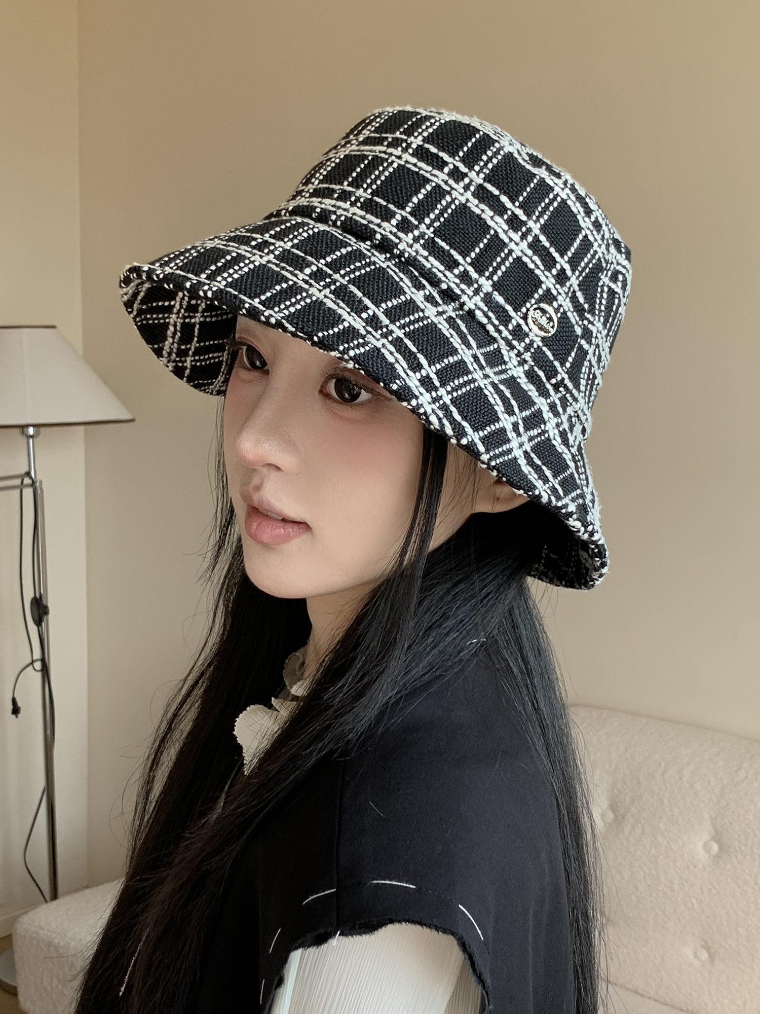 帽子 レディース 格子柄モダンバケットハット