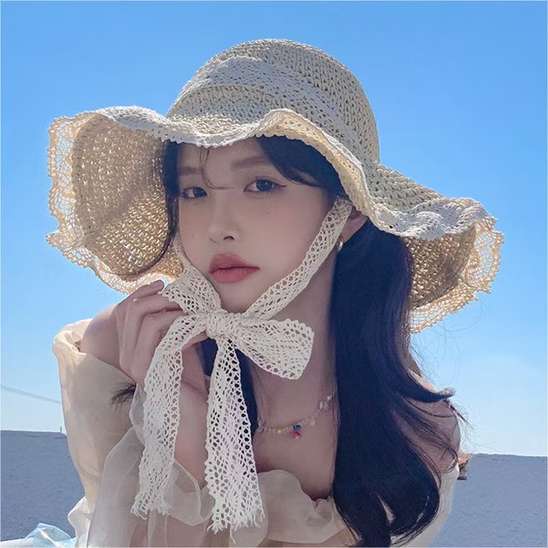 帽子 レディース 優雅　リボン麦わら帽