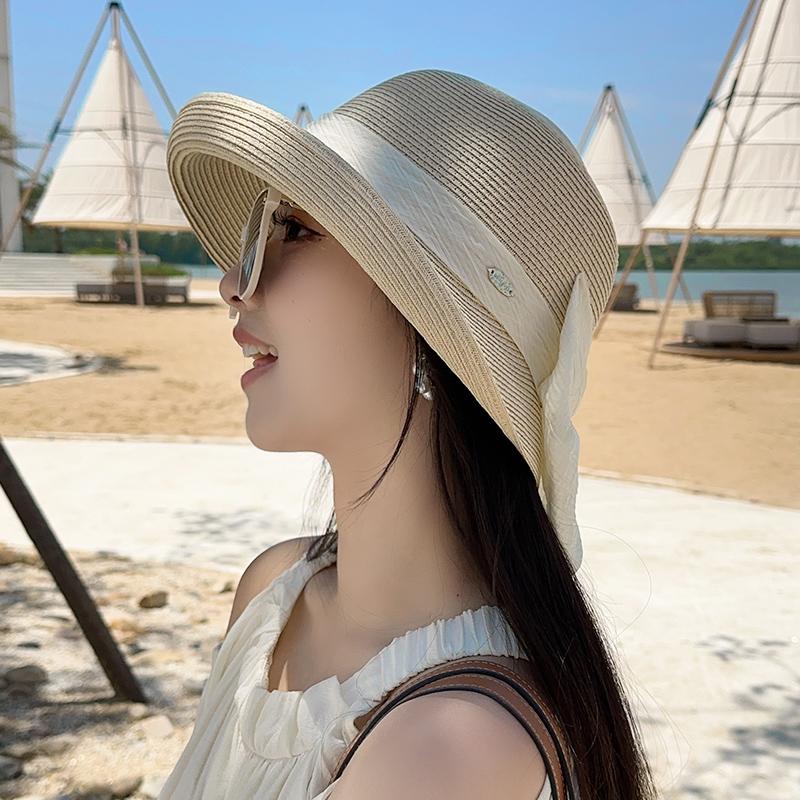 帽子 レディース 優雅リボン付き麦わら帽子