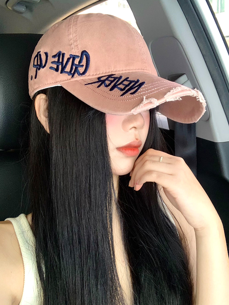 帽子 レディース ダメージ加工 刺繍入りキャップ