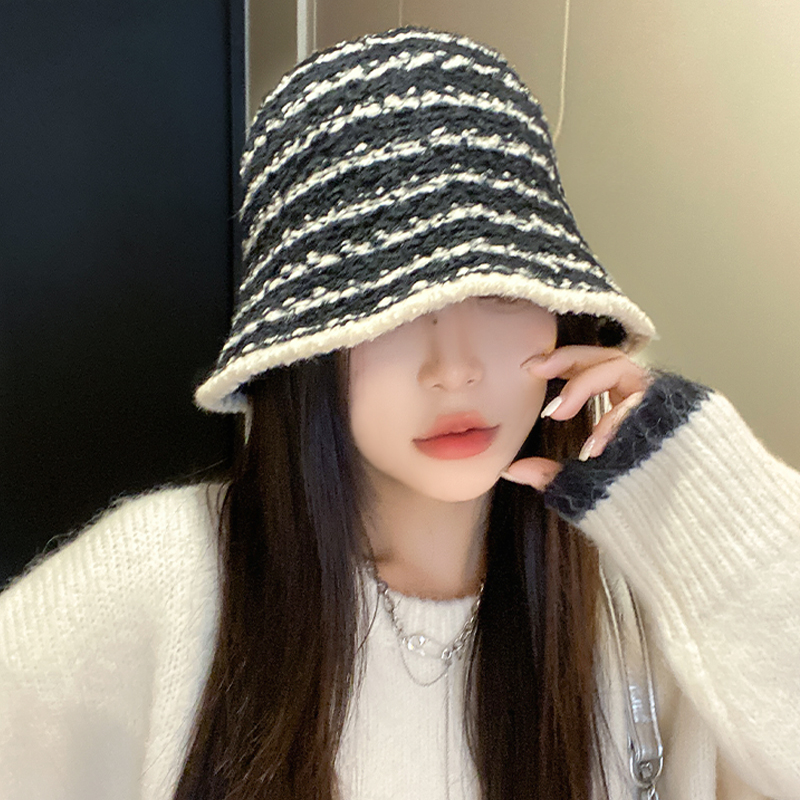 帽子 レディース 千鳥格子模様編み込み風バケットハット