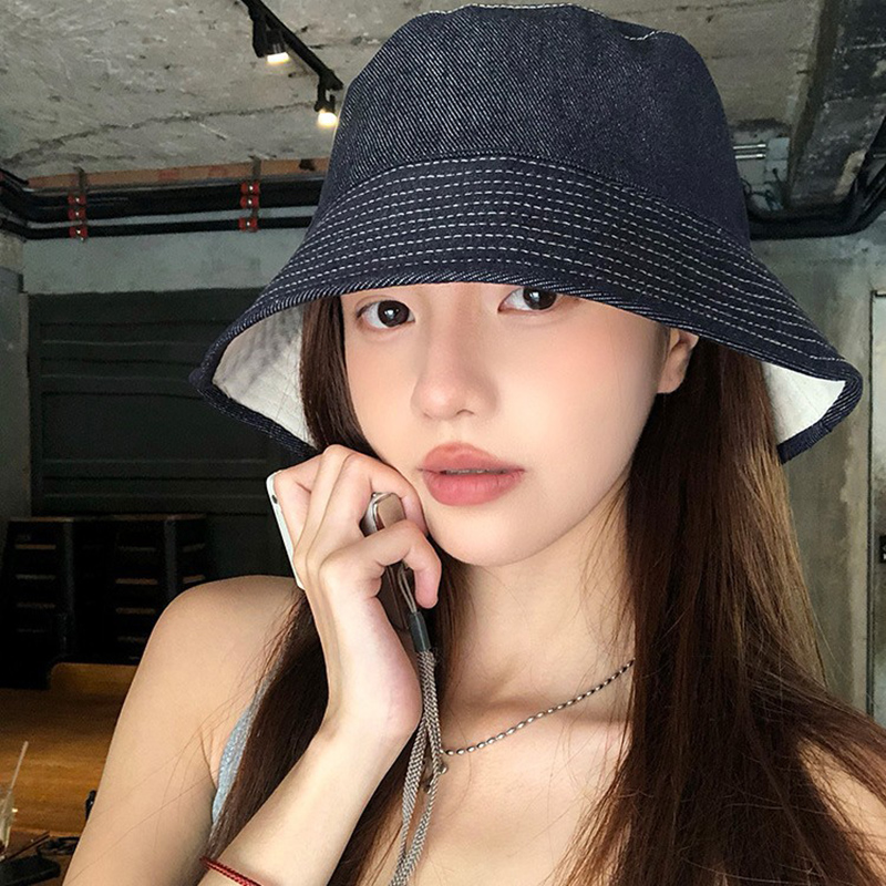 帽子 レディース デニム風ステッチバケットハット