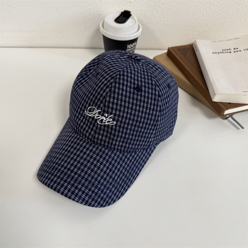 帽子 レディース チェック柄刺繍入りシンプルキャップ