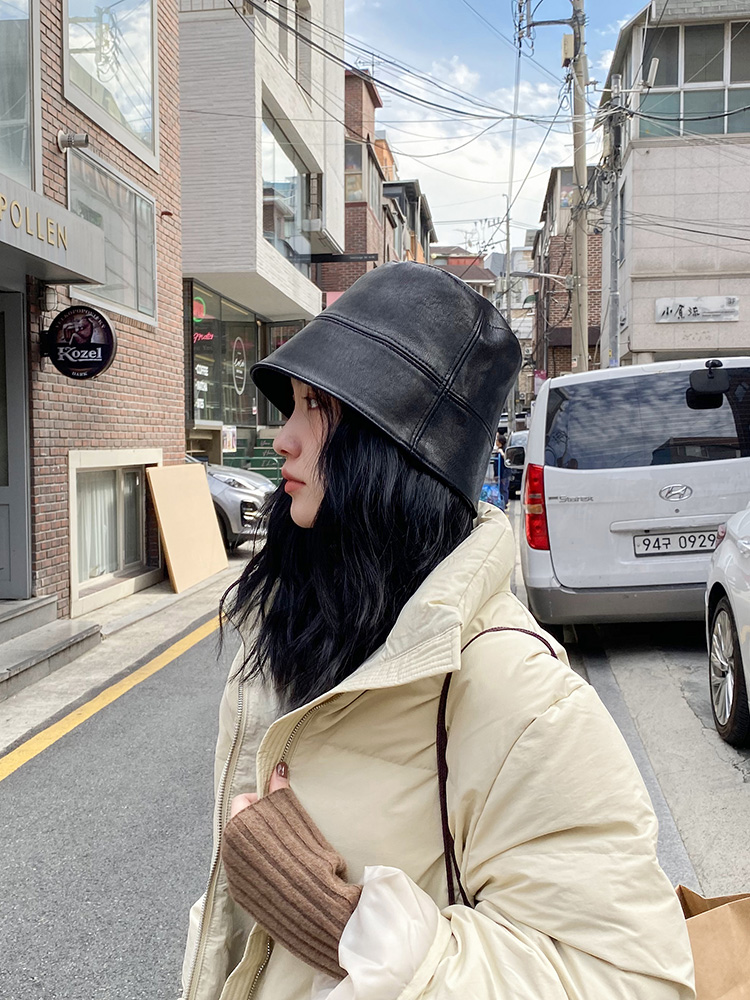 帽子 レディース 本革風ステッチデザインバケットハット