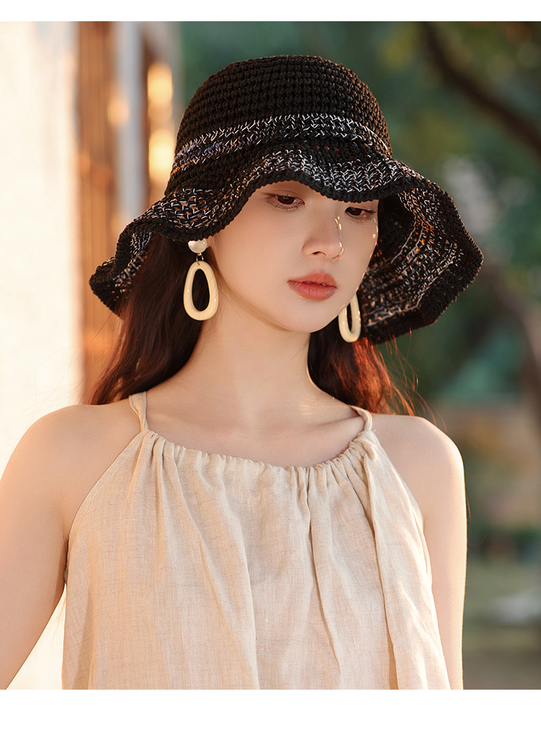 帽子 レディース 優美な波型つばの涼麦わら帽子