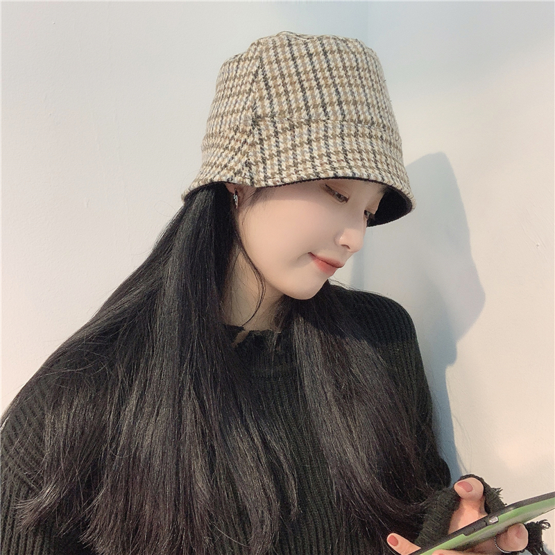 帽子 レディース リバーシブル千鳥格子編み込みバケットハット