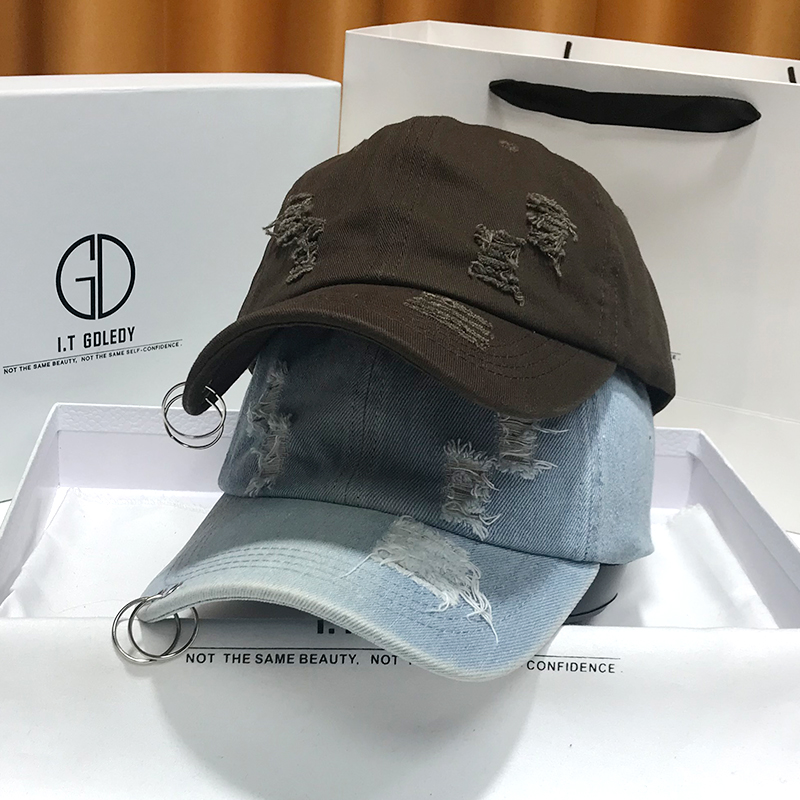 帽子 レディース ダメージ加工リングデザインキャップ