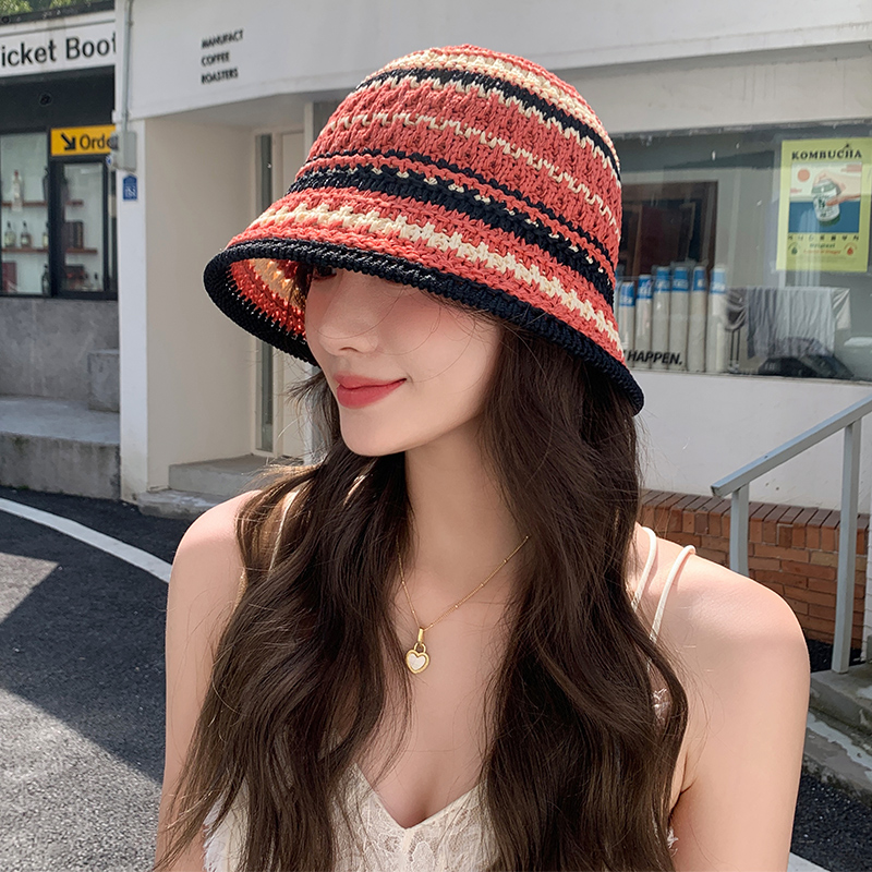 帽子 レディース 涼やか編み模様バケットハット