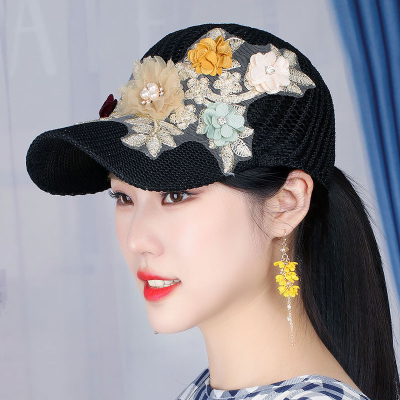帽子 レディース 花刺繍メッシュキャップ