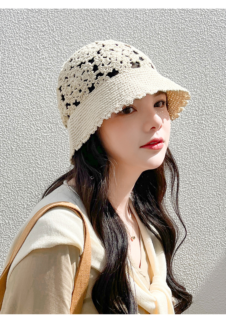 帽子 レディース 花模様かぎ針編みバケットハット