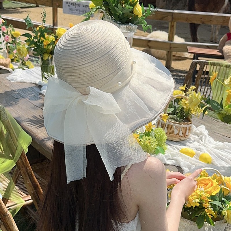 帽子 レディース 優雅リボン　麦わら帽子