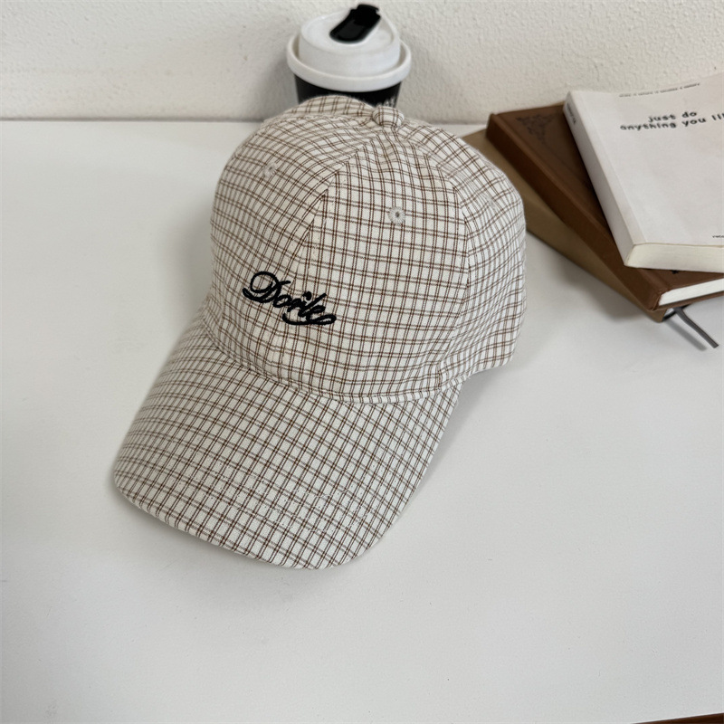 帽子 レディース チェック柄刺繍入りシンプルキャップ