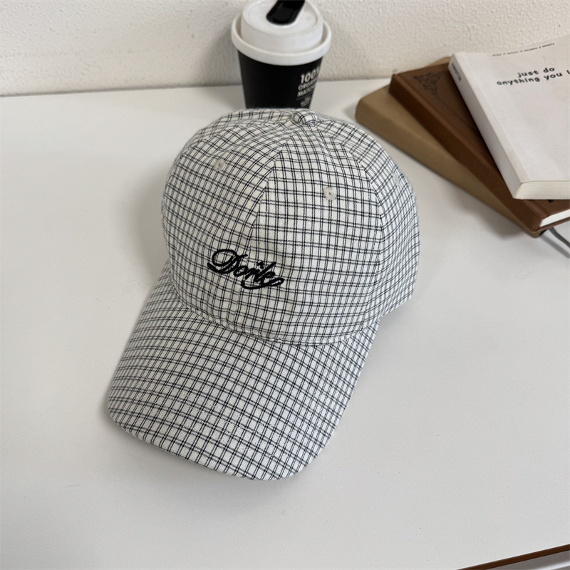 帽子 レディース チェック柄刺繍入りシンプルキャップ