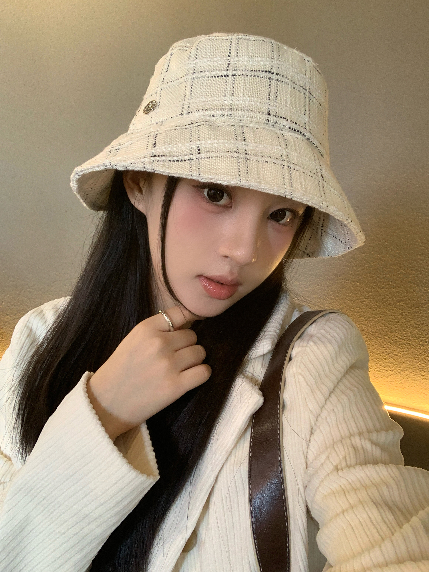 帽子 レディース 格子柄モダンバケットハット