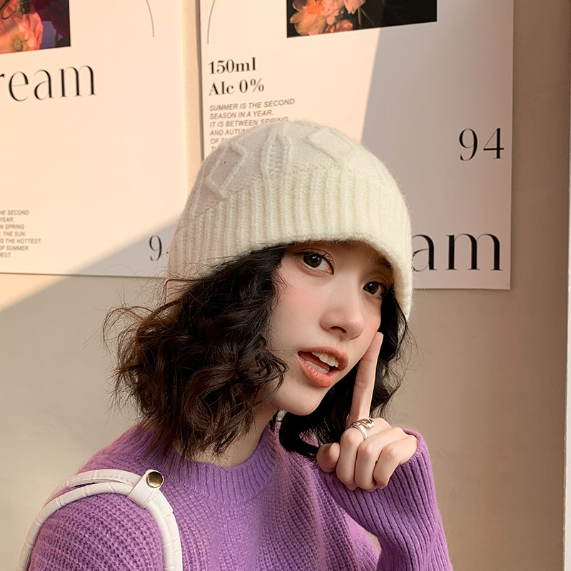 帽子 レディース ふわふわ編み込み模様のニット帽子レディース