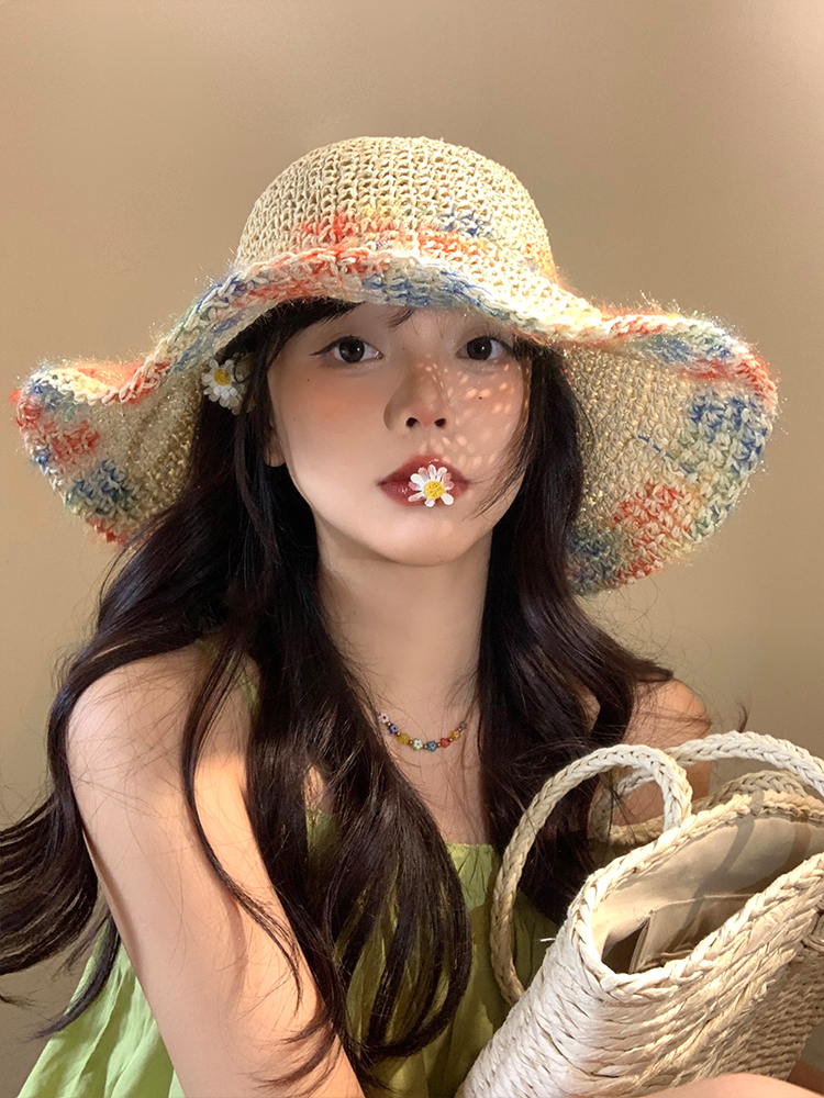 帽子 レディース 花飾り　麦わら帽子