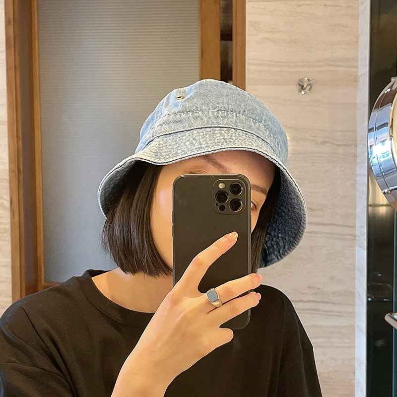 帽子 レディース ヴィンテージ風ステッチ入り綿デニム生地バケット帽