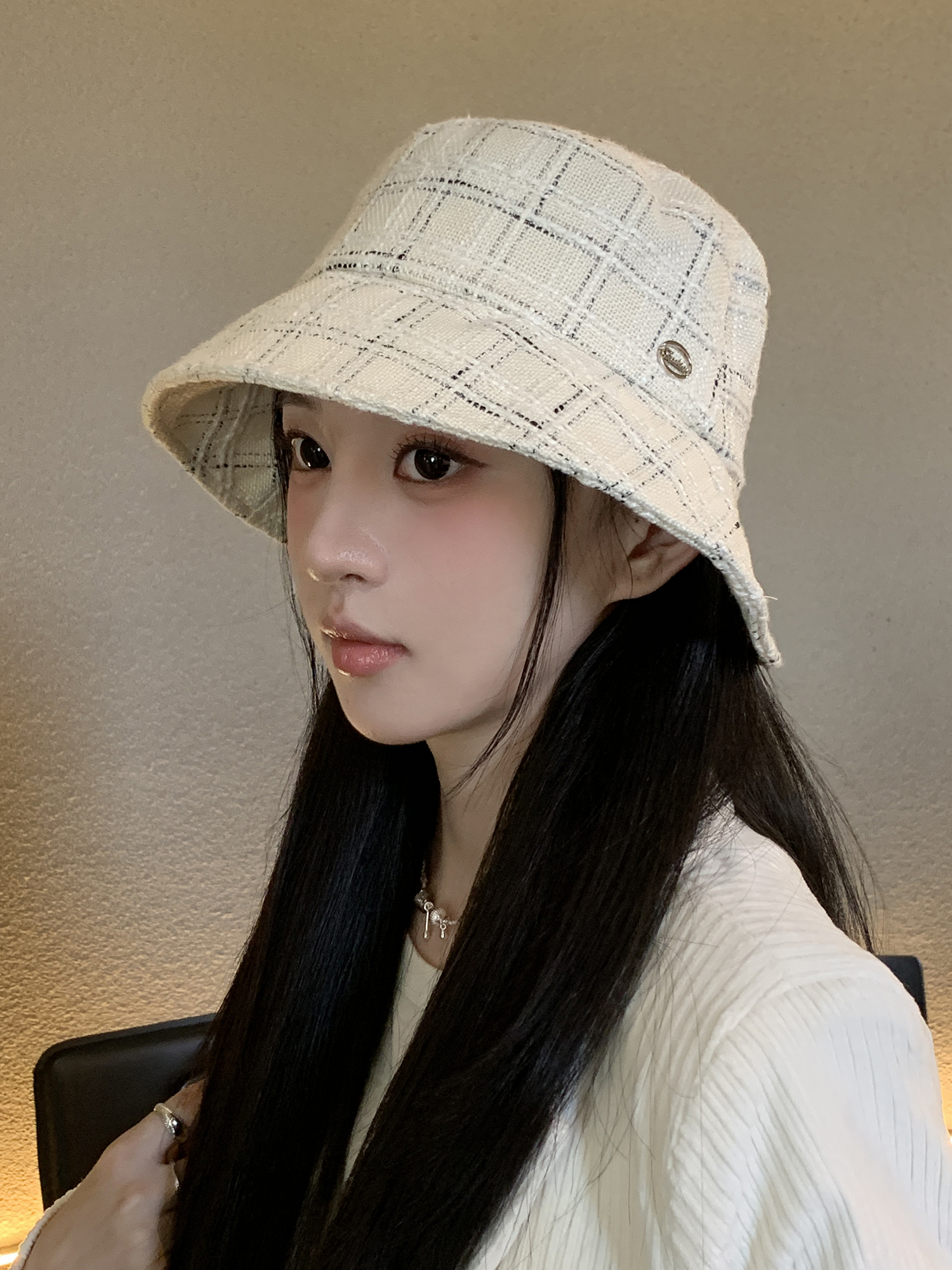 帽子 レディース 格子柄モダンバケットハット