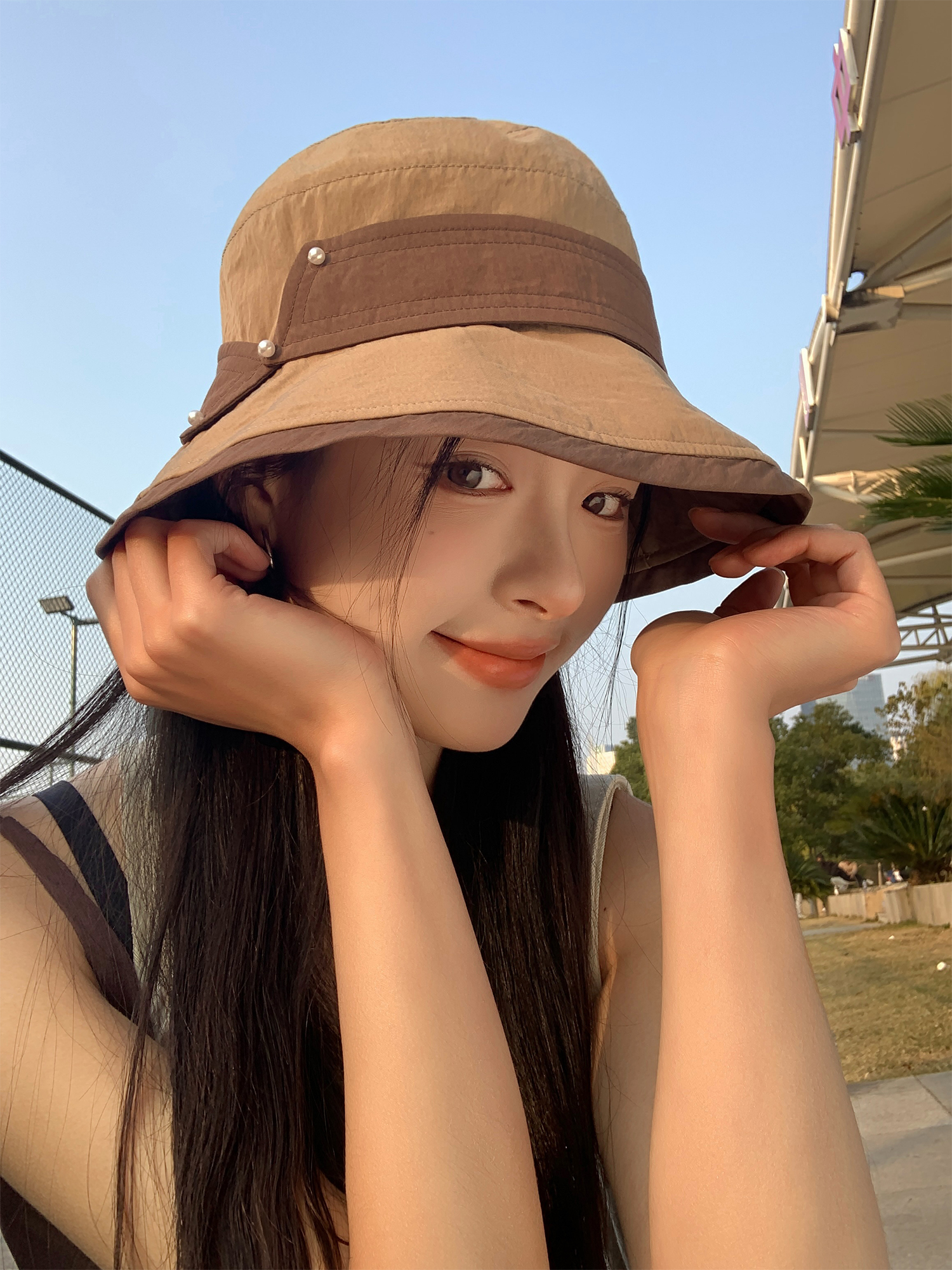 帽子 レディース バイカラー装飾バケットハット