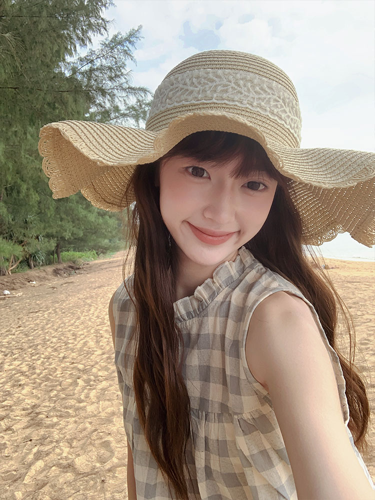 帽子 レディース 波型フリル麦わら帽子