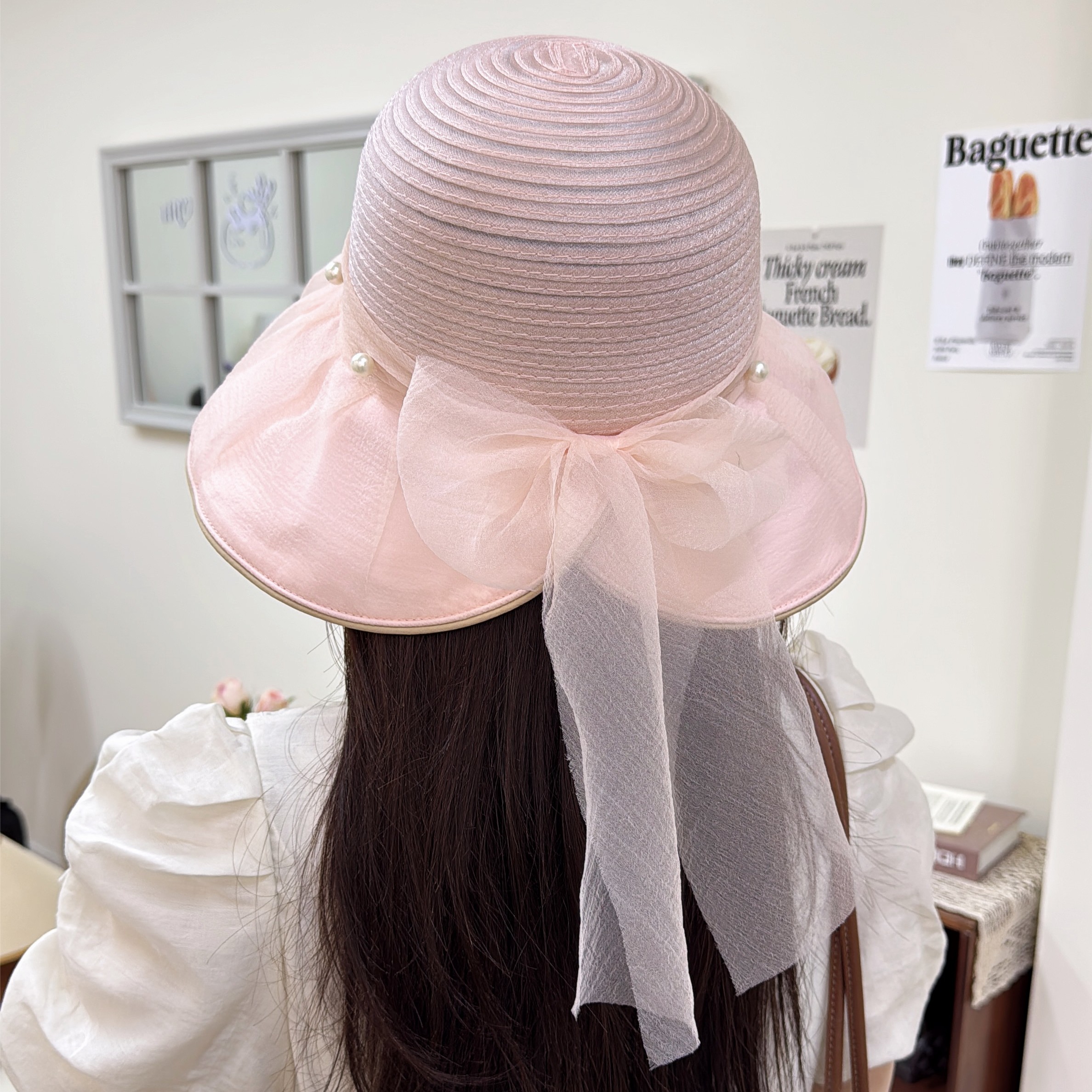 帽子 レディース 優雅リボン　麦わら帽子