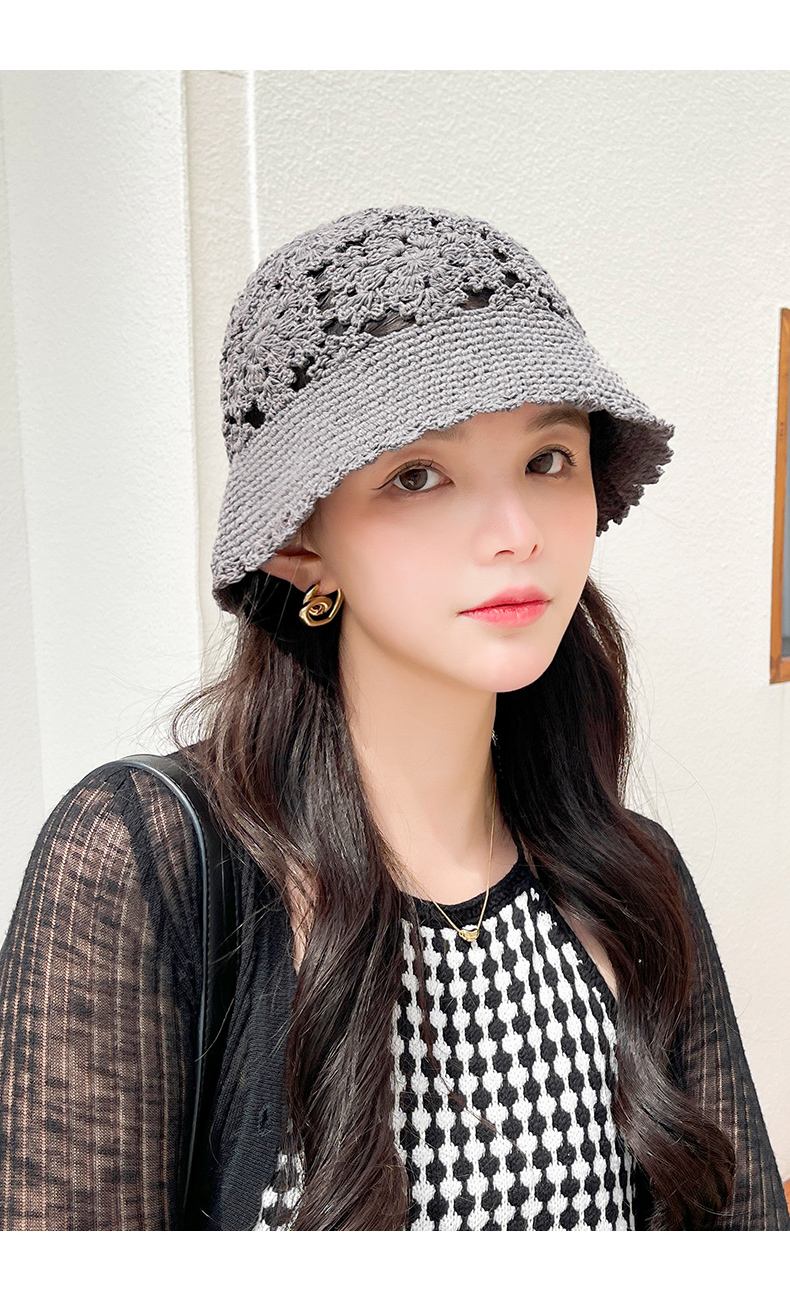 帽子 レディース 花模様かぎ針編みバケットハット